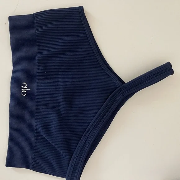 SOLD🚨Alo Navy Blue Ribbed One-Shoulder Top - Picture 3 of 5